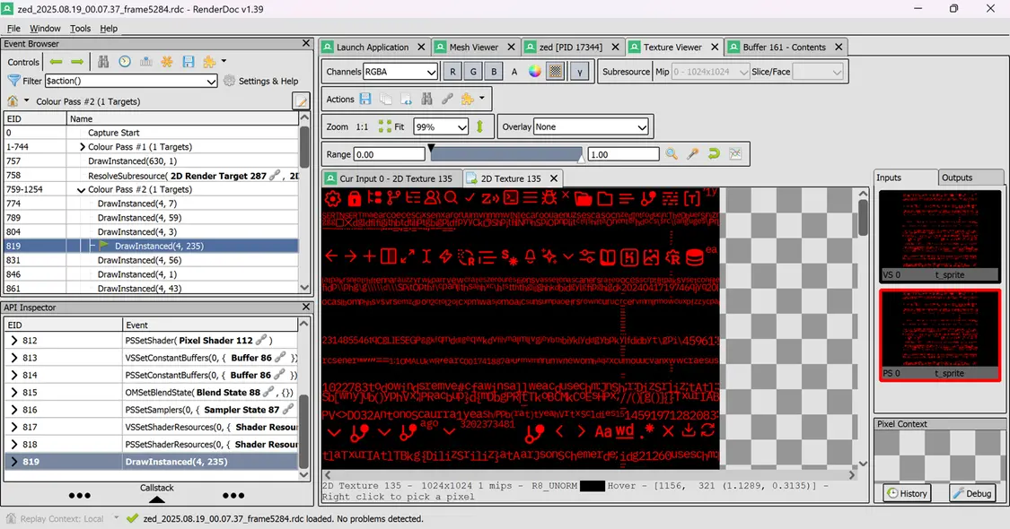 Zed編輯器Windows版開發受阻,難題如何攻克? Inspecting Zed's rendering using RenderDoc. Here we're viewing the glyph atlas—a GPU texture that contains one copy of every glyph in the frame